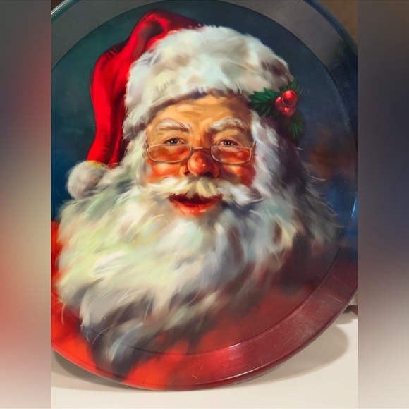 BURTON + BURTON Acrylic Santa Claus Round Christmas Platter Plate Serving Tray - Picture 5 of 10